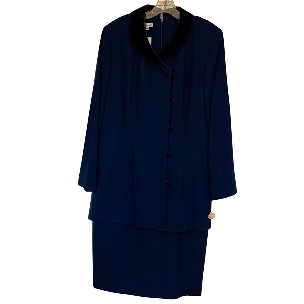 NWT Vintage 90s Talbots Navy Wool Dress With Velvet Collar & Buttons Size 14 - Picture 4 of 16